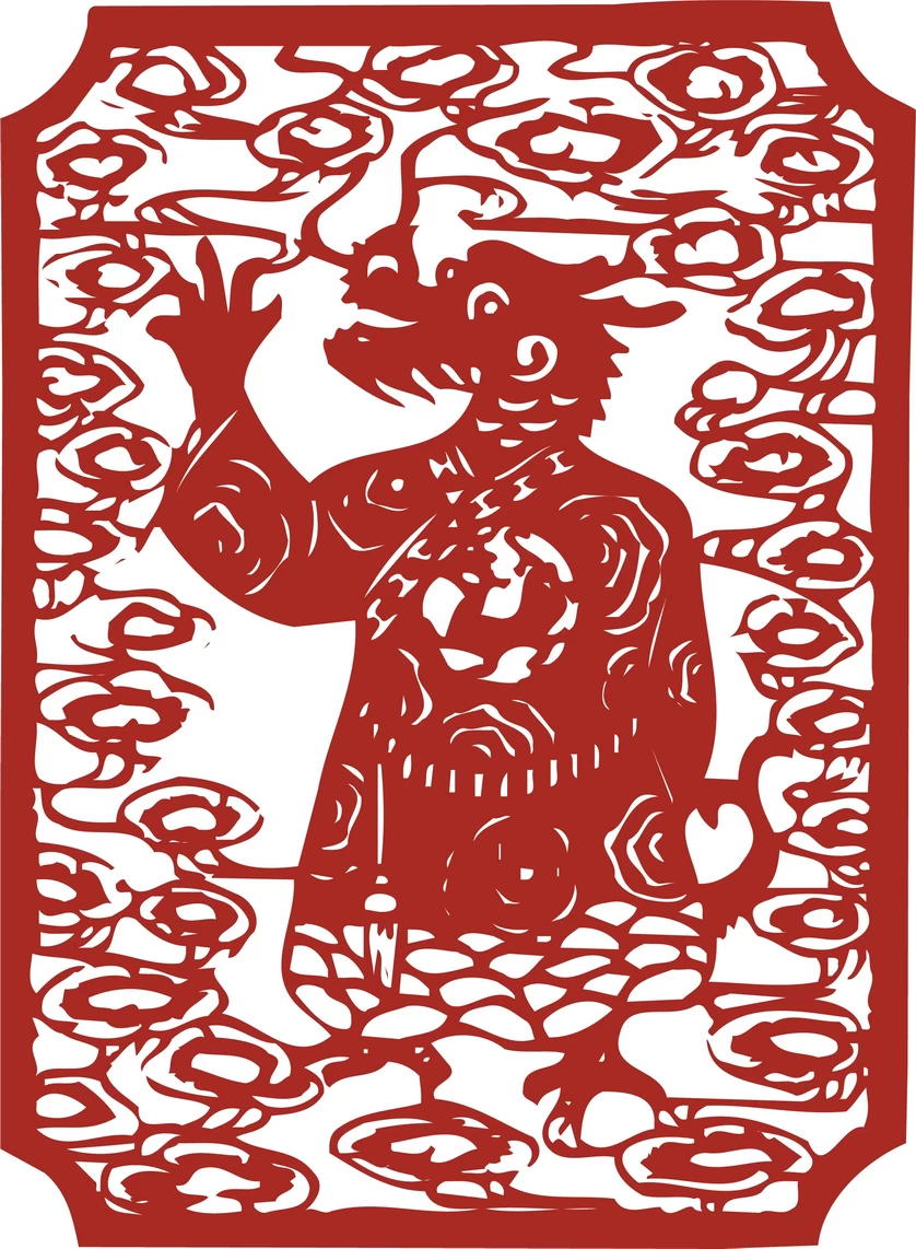 中国风中式传统喜庆民俗人物动物窗花剪纸插画边框AI矢量PNG素材【341】